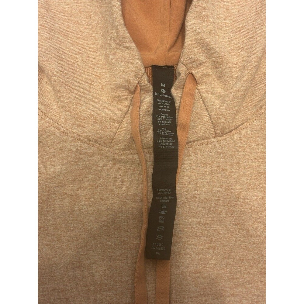 lululemon Beige Men's M Pullover Hoodie Drawstring Solid Jersey Logo - Picture 3 of 5